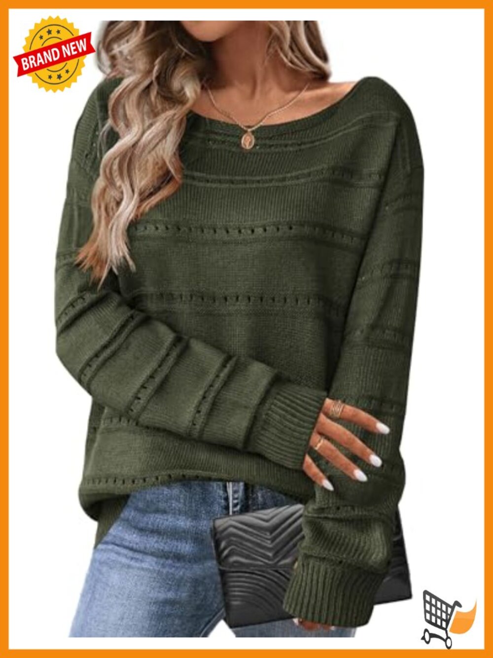 Crochet Off Shoulder Sweater Pullover Long Sleeve Loose Fit Casual